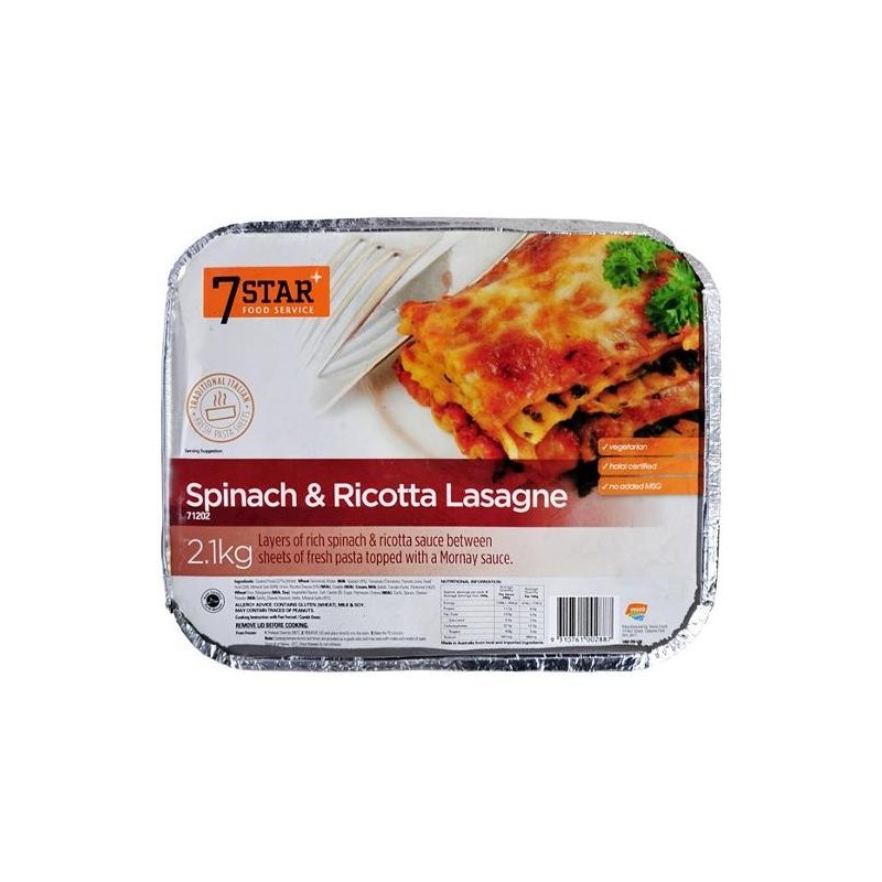 SPINACH AND RICOTTA LASAGNE 2.1KG SPINACH AND RICOTTA LASAGNE 2.1KG