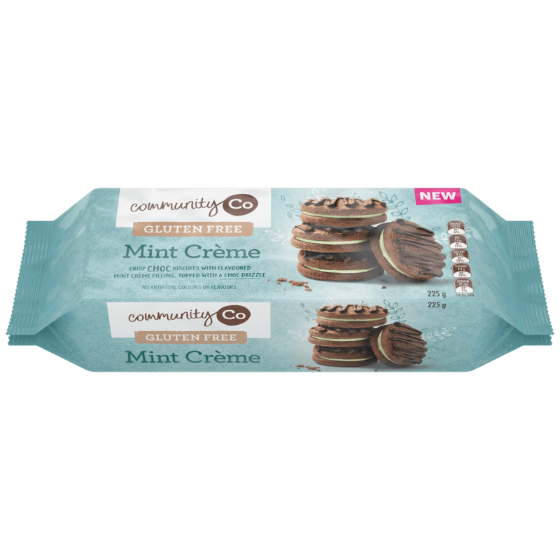 GLUTEN FREE MINT CREME BISCUITS 225GM GLUTEN FREE MINT CREME BISCUITS 225GM