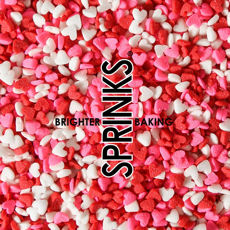 RED WHITE AND PINK BULK MINI HEART SPRINKLES 500GM RED WHITE AND PINK BULK MINI HEART SPRINKLES 500GM
