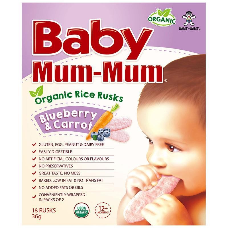 BABY MUM MUM ORGANIC RICE RUSKS BLUEBERRY AND CARROT 12M+ 18PK 36G BABY MUM MUM ORGANIC RICE RUSKS BLUEBERRY AND CARROT 12M+ 18PK 36G