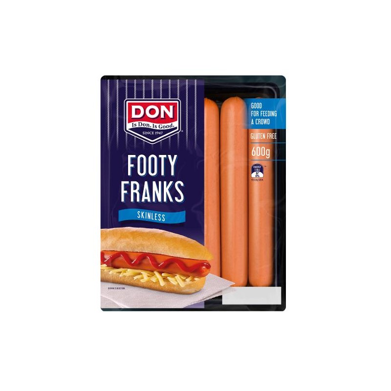 SKINLESS FOOTY FRANKFURTS 600GM SKINLESS FOOTY FRANKFURTS 600GM