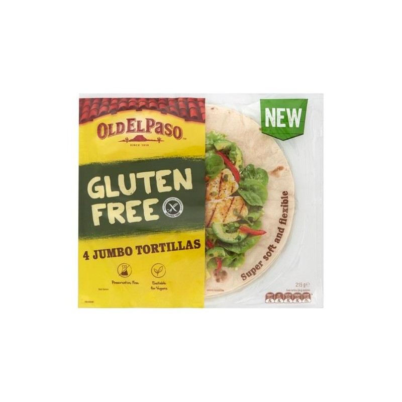 JUMBO GLUTEN FREE TORTILLAS 4PK 215GM JUMBO GLUTEN FREE TORTILLAS 4PK 215GM
