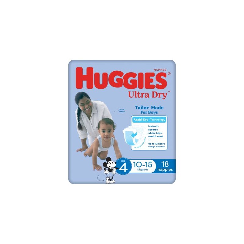 TODDLER BOY NAPPIES 10-15KG SIZE 4 18PK