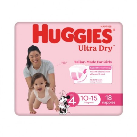 TODDLER GIRL NAPPIES 10-15KG SIZE 4 18S