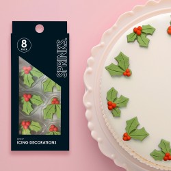 CHRISTMAS ICING DECORATIONS HOLLY 8PCE