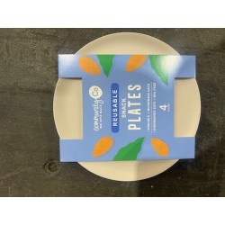 COLOURED PLASTIC REUSABLE SNACK PLATES 4PK