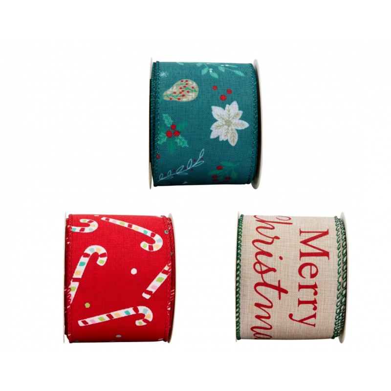 CHRISTMAS FABRIC RIBBON ASST 6CMX3M CHRISTMAS FABRIC RIBBON ASST 6CMX3M