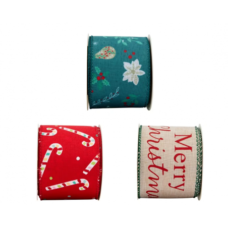 CHRISTMAS FABRIC RIBBON ASST 6CMX3M