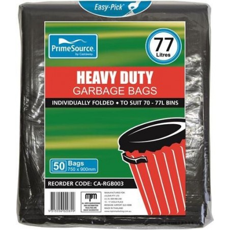 GARBAGE BAGS HEAVY DUTY EASY-PICK BLACK 7-77L 50S